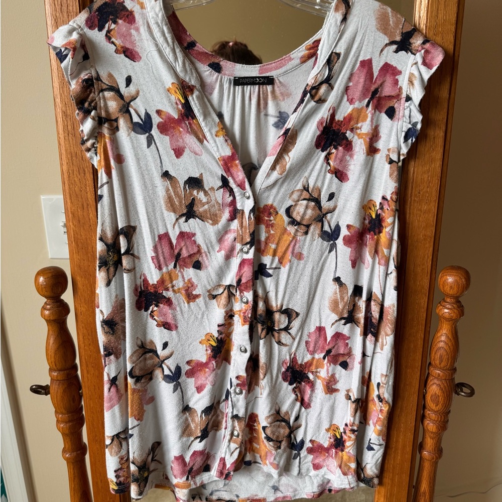 Papermoon Floral Button-Up Blouse - Pink, Brown, Cream